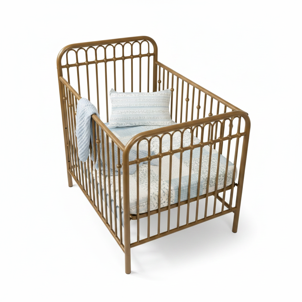 Petite Belle Flora Patchwork Crib Set- Light Blue/Grey