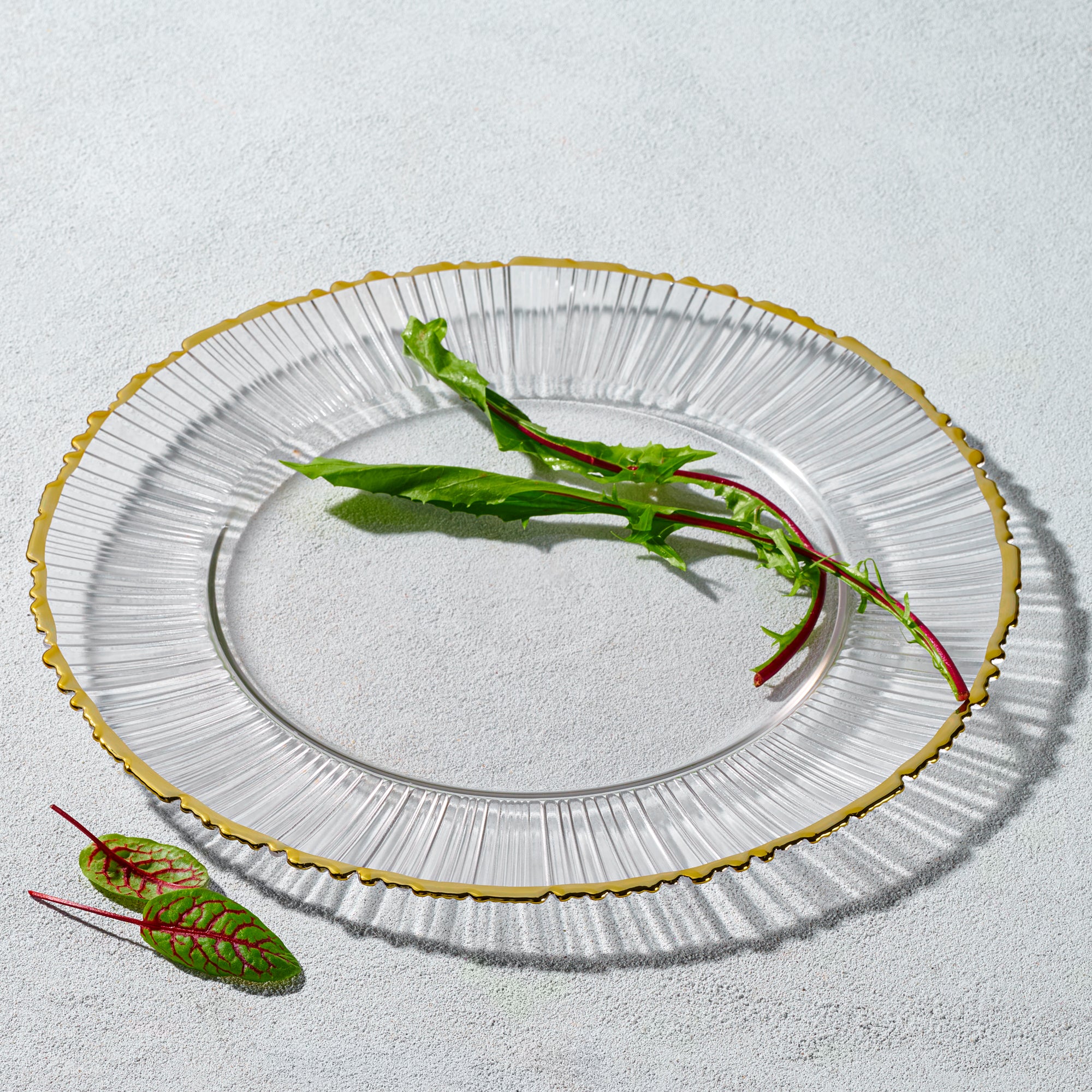 Vikko Green Harmony Glass Charger with Gold Rim