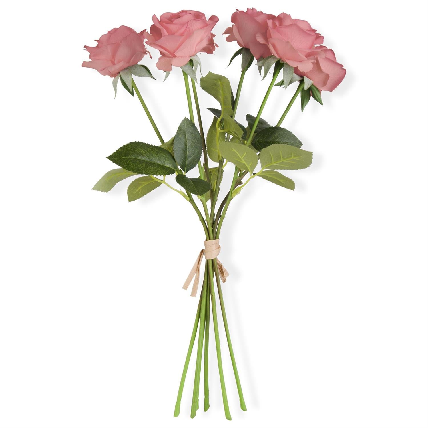 Coral Real Touch Full Bloom Rose Stem w/Foliage Bundle
