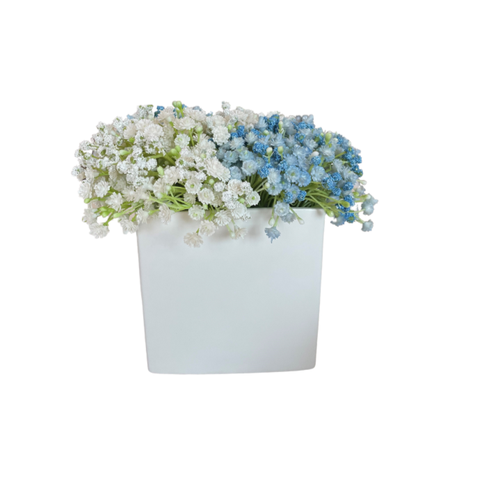 Blue & White Baby's Breath White Square Arrangement