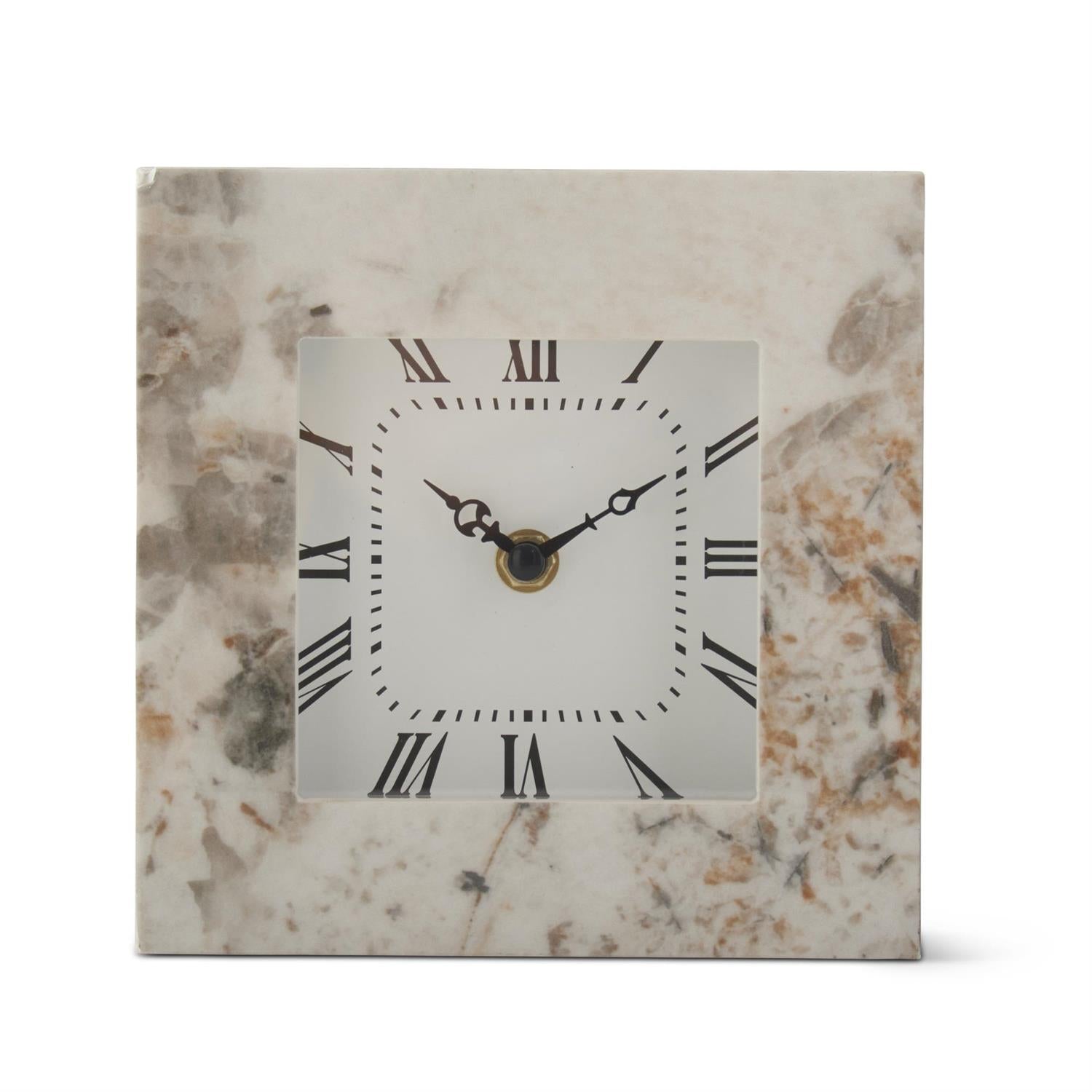 White Brown & Gray Marble Table Clock