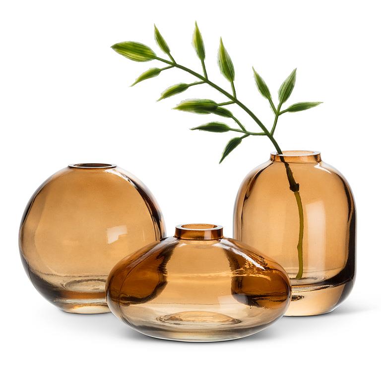 Amber small glass bud vase