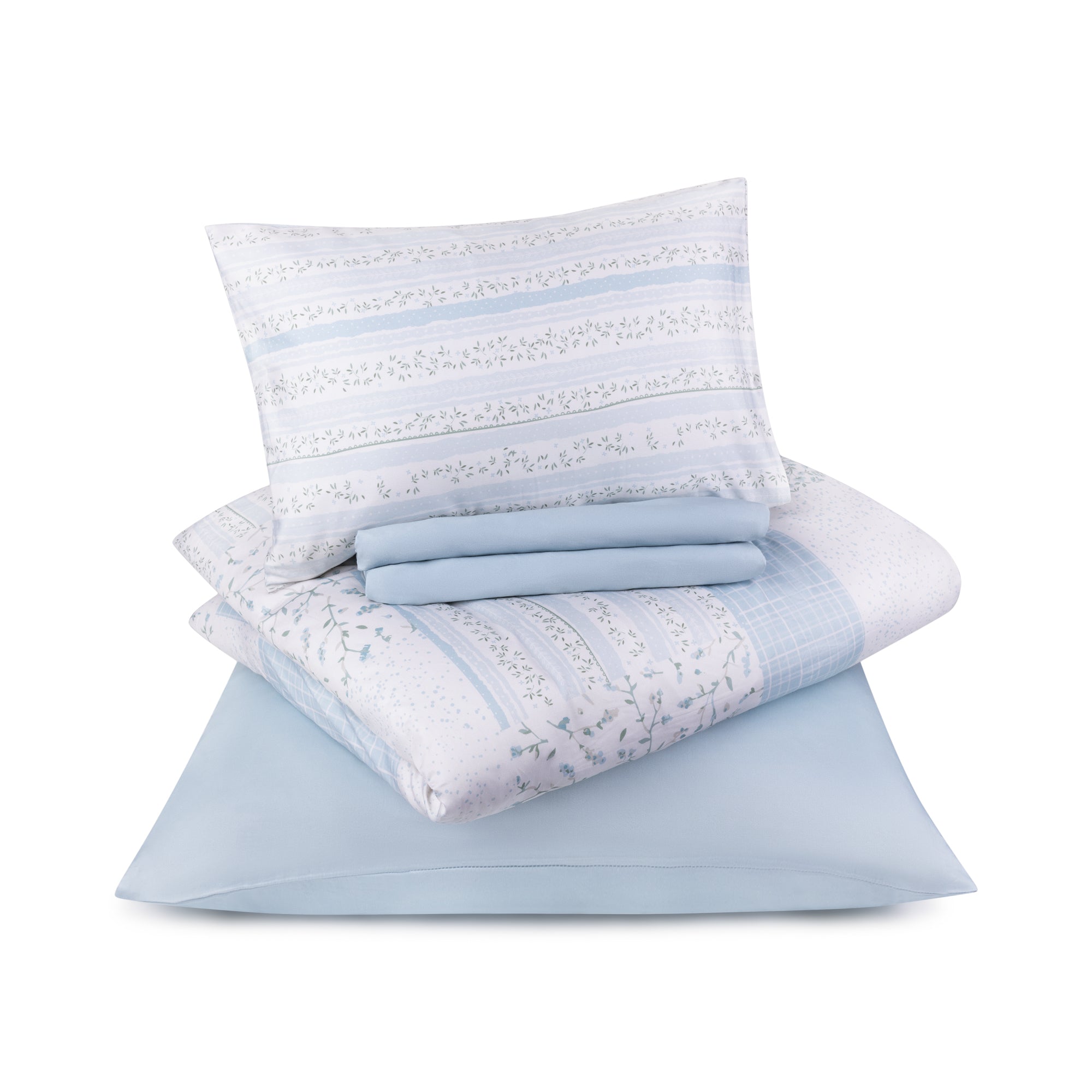 Petite Belle Flora Patchwork Crib Set- Light Blue/Grey