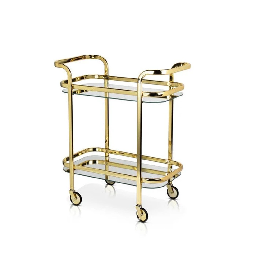 Gold Bar Cart with Mirror Shelves