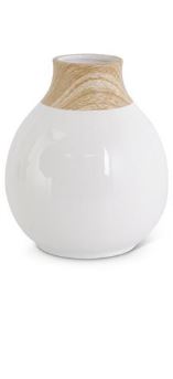 White Stoneware Vase with Wood Decal Base