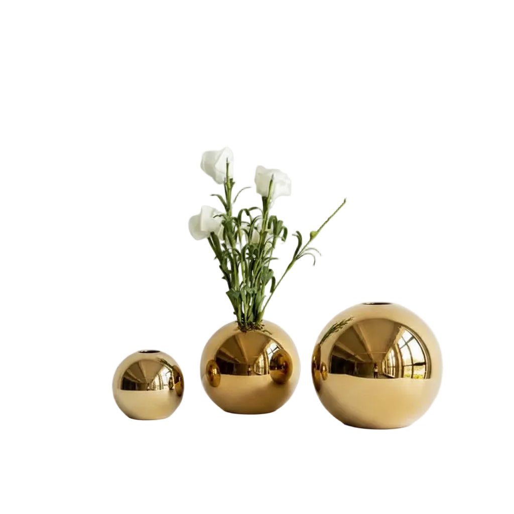 Round Gold Ceramic Ball Vase- Small