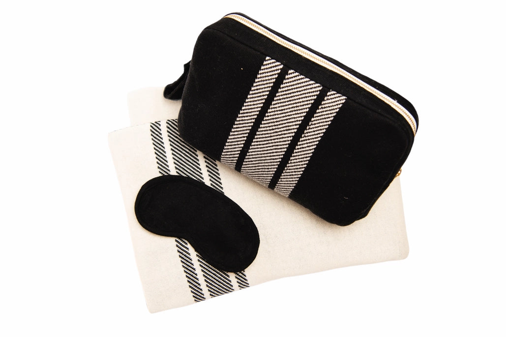 Black/Natural Stripes 3-Piece Travel Set