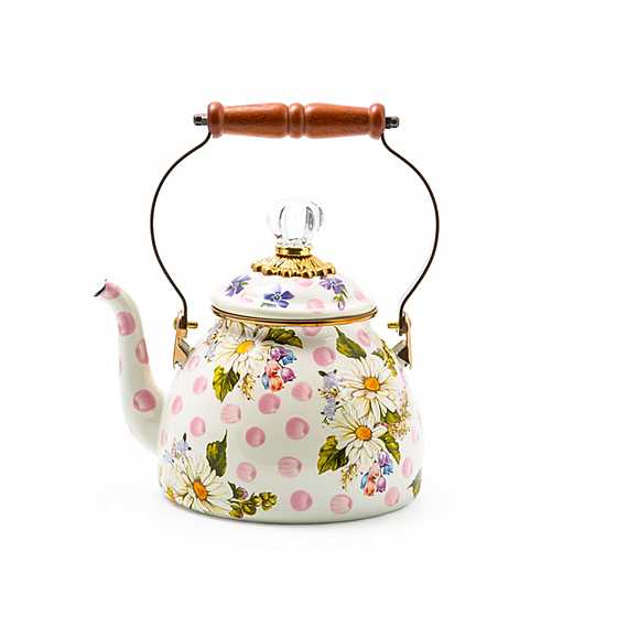 MacKenzie-Childs  Black Flower Market 2 Quart Tea Kettle