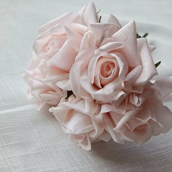 Real-touch faux rose bouquet, light pink