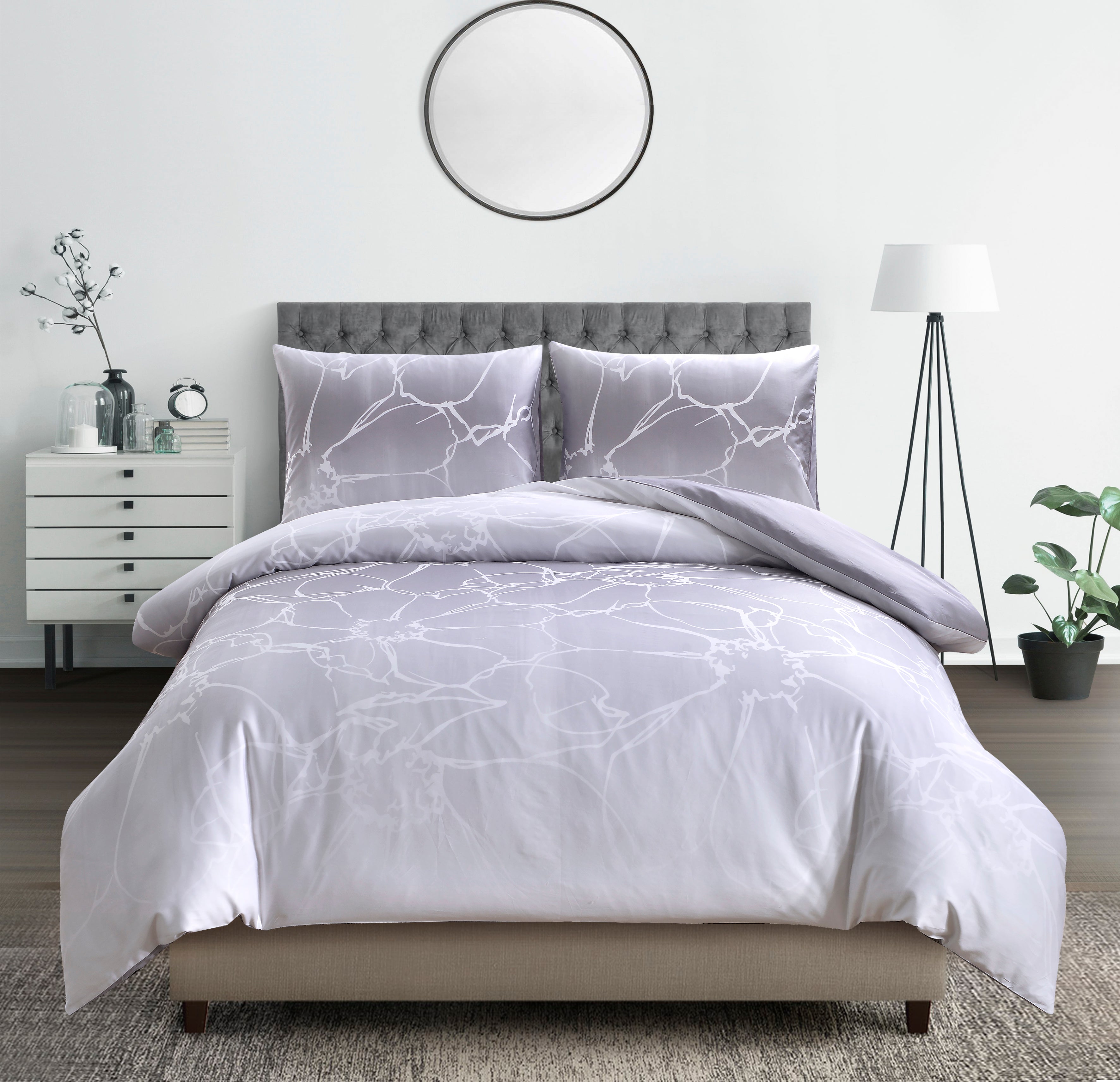 Aura Home Daisy Silver Mist Duvet Set