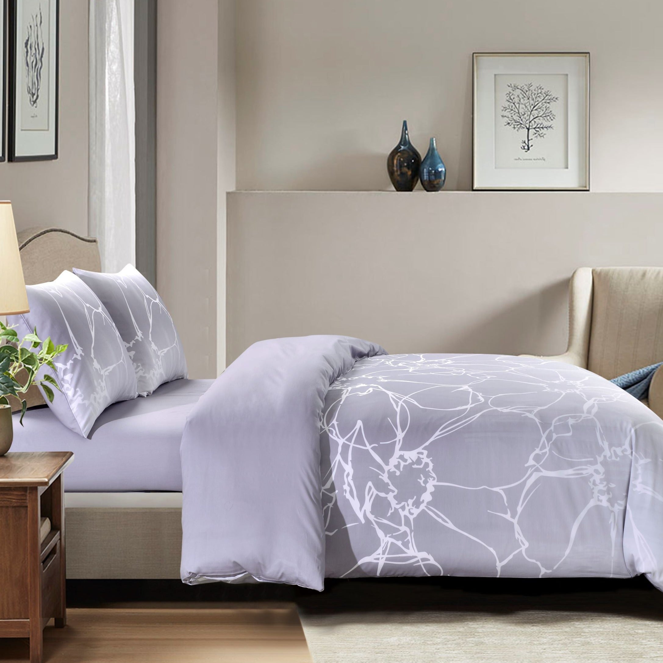 Aura Home Daisy Silver Mist Duvet Set