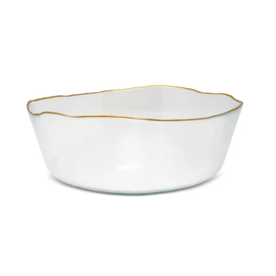 Organic Shaped Clear Salad Bowl with Gold Trim
