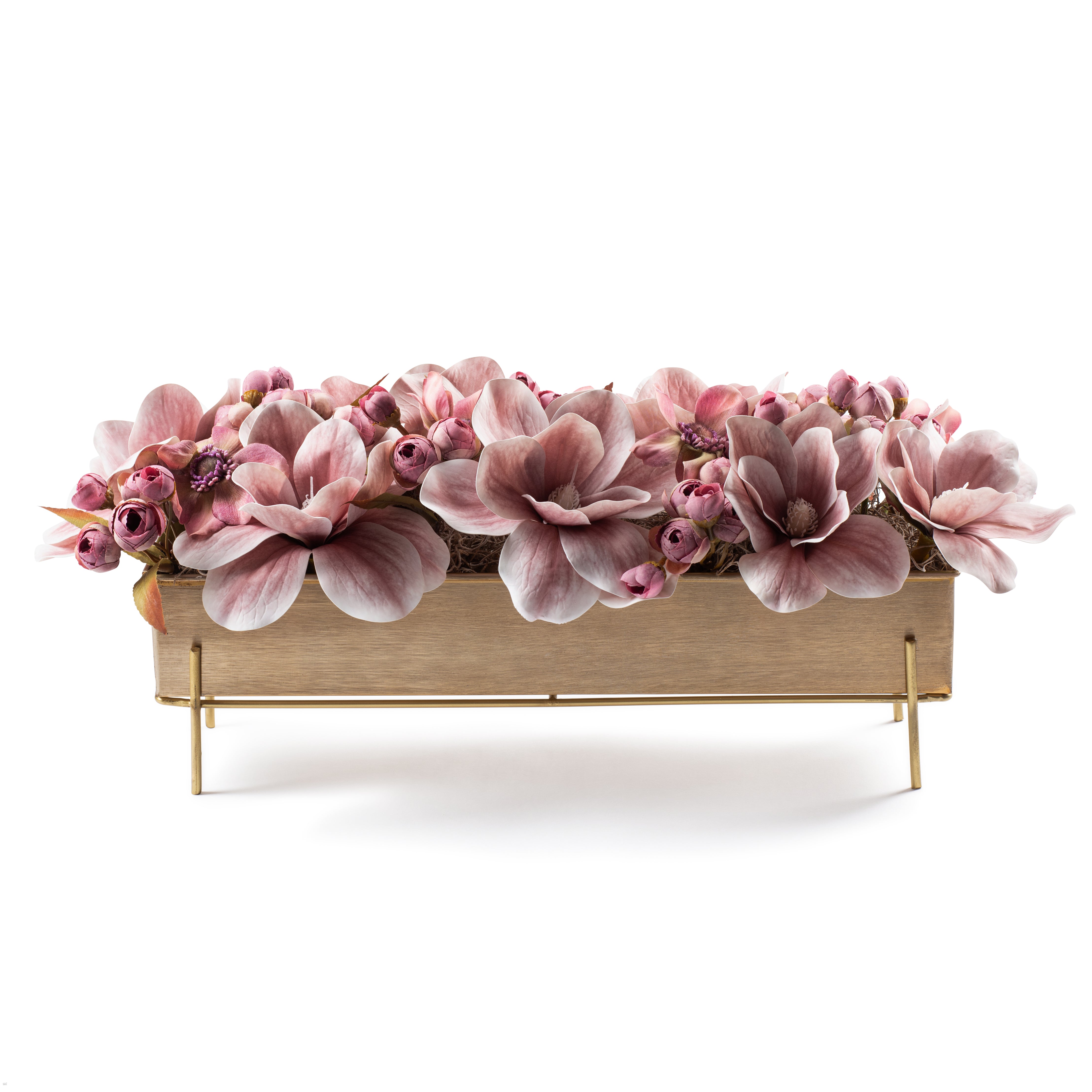 Flaura Magnolia and Ranunculus in Gold Vase