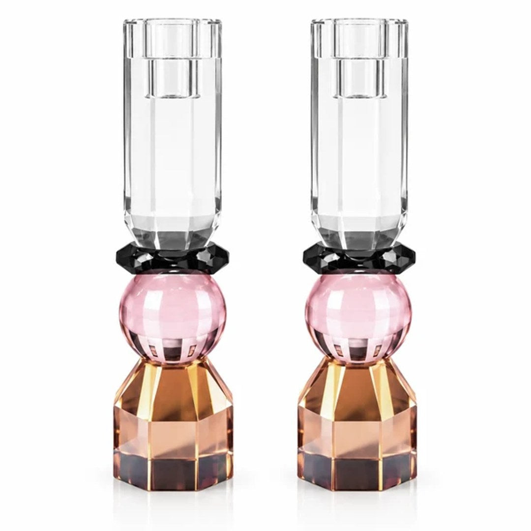 Modern Cut tall Candle stick PINK / AMBER