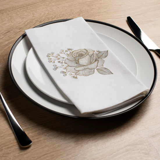 Golden Garden Rose Printed Guest Towel