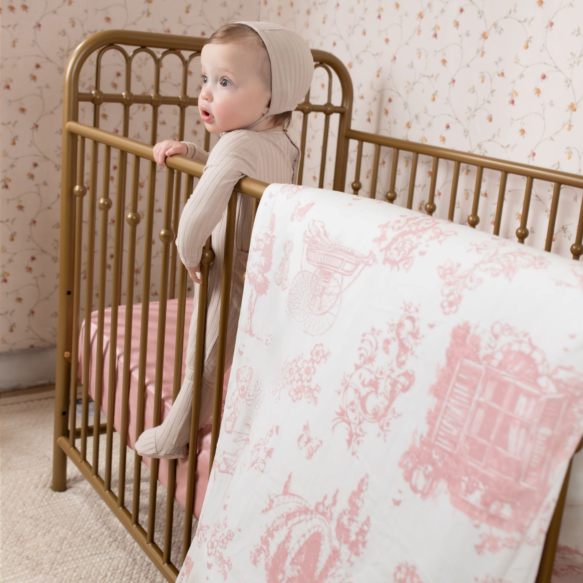 Petite Belle Toile Safra Crib Set- Rose Pink