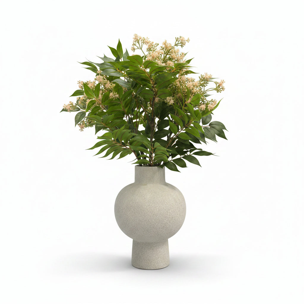 Peach Sedum with Leaf in Gray Pedestal