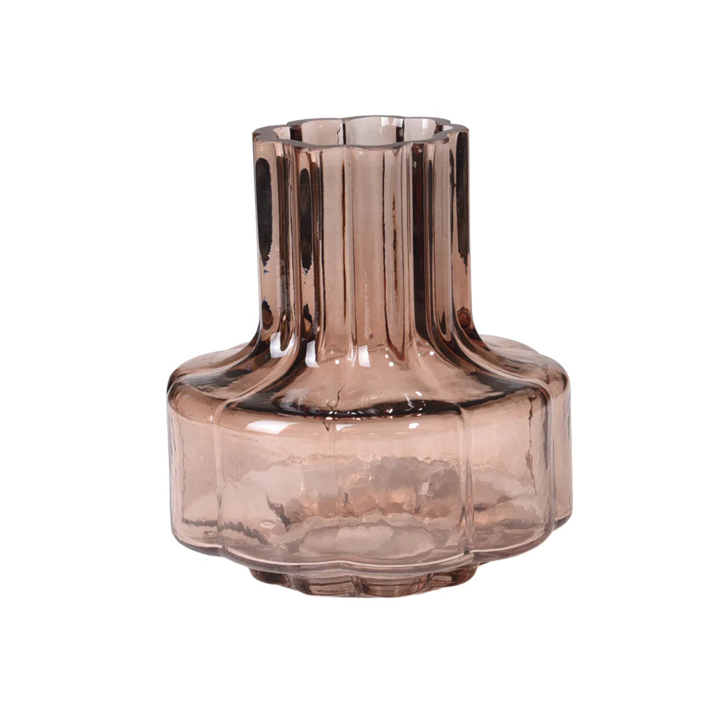 Amber Ribbed Short Glass Vase