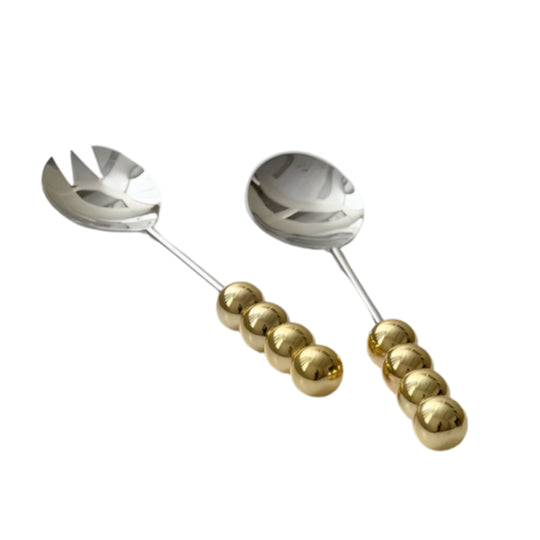 Stainless Steel Salad Server With Gold Balls