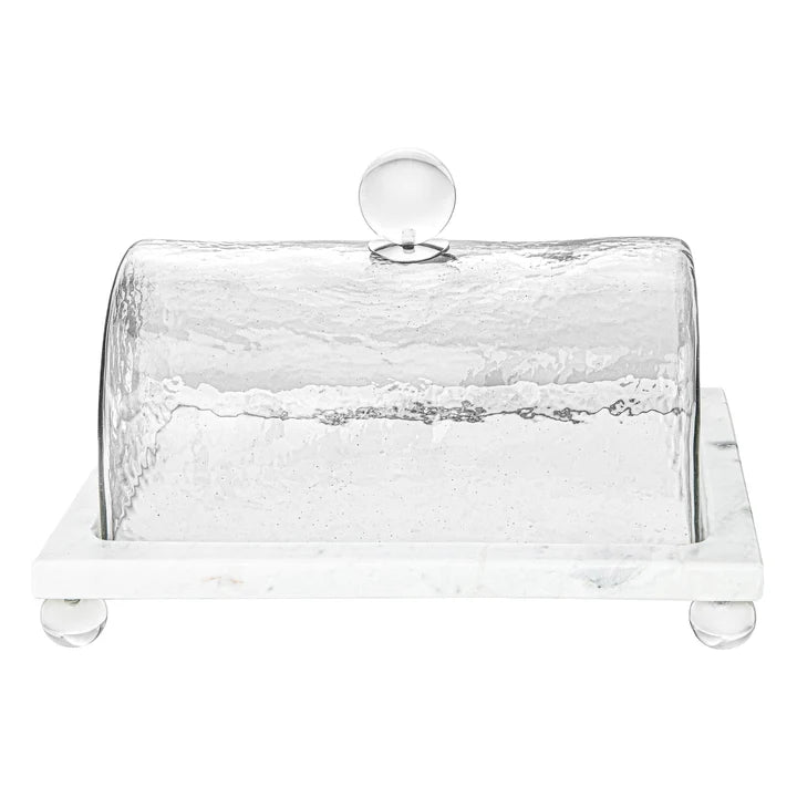 Marble Cake Platter with Glass Cover and Ball Knob