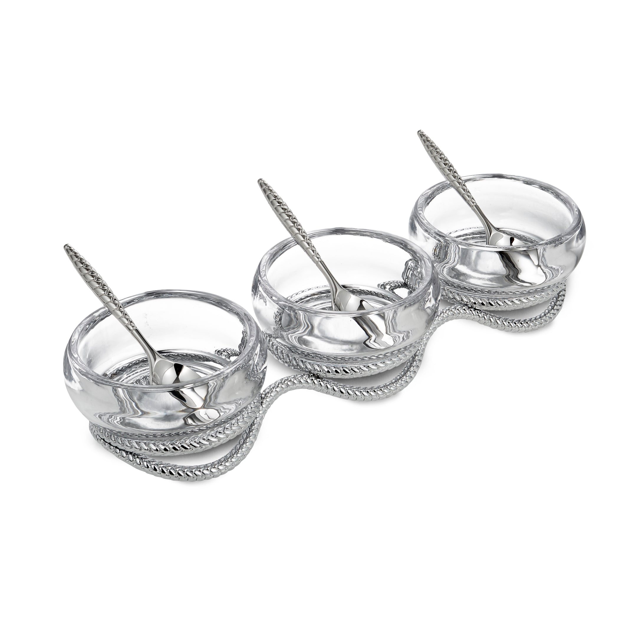 Nambé Braid Glass Triple Condiment Set w/ Spoons