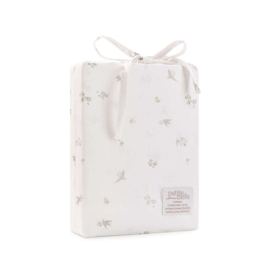 Petite Belle Summer Skies Standard Crib Sheet Set- French Grey Bird