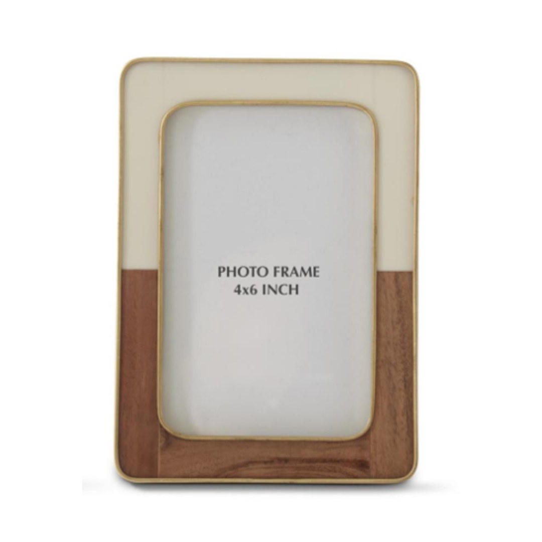 Gold Metal Trim Cream & Teak Wood Tile Photo Frames — 4x6