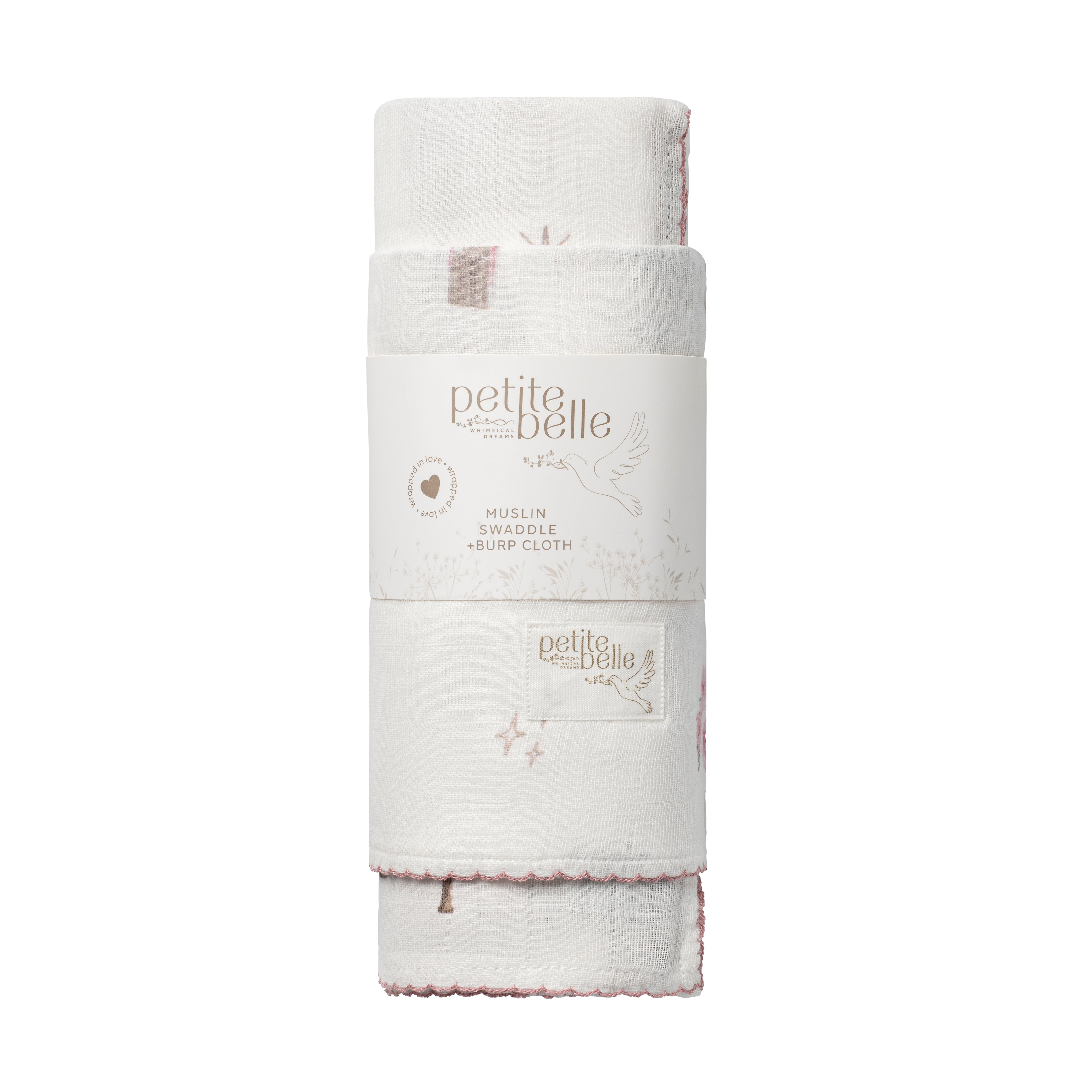 Petite Belle Mauve Carousel Swaddle & Burp Cloth Set
