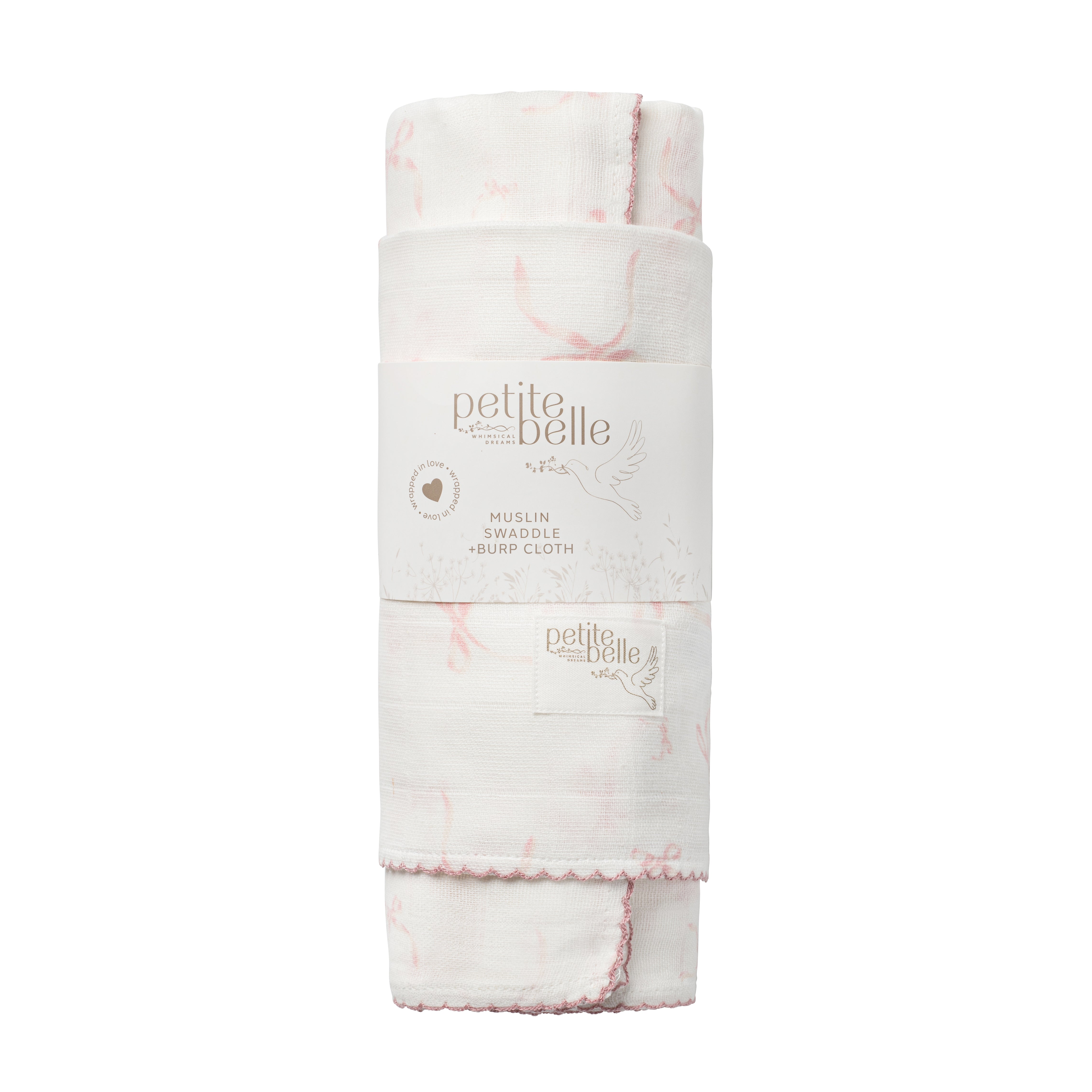 Petite Belle Laffayette Pink Lace Swaddle & Burp Cloth Set