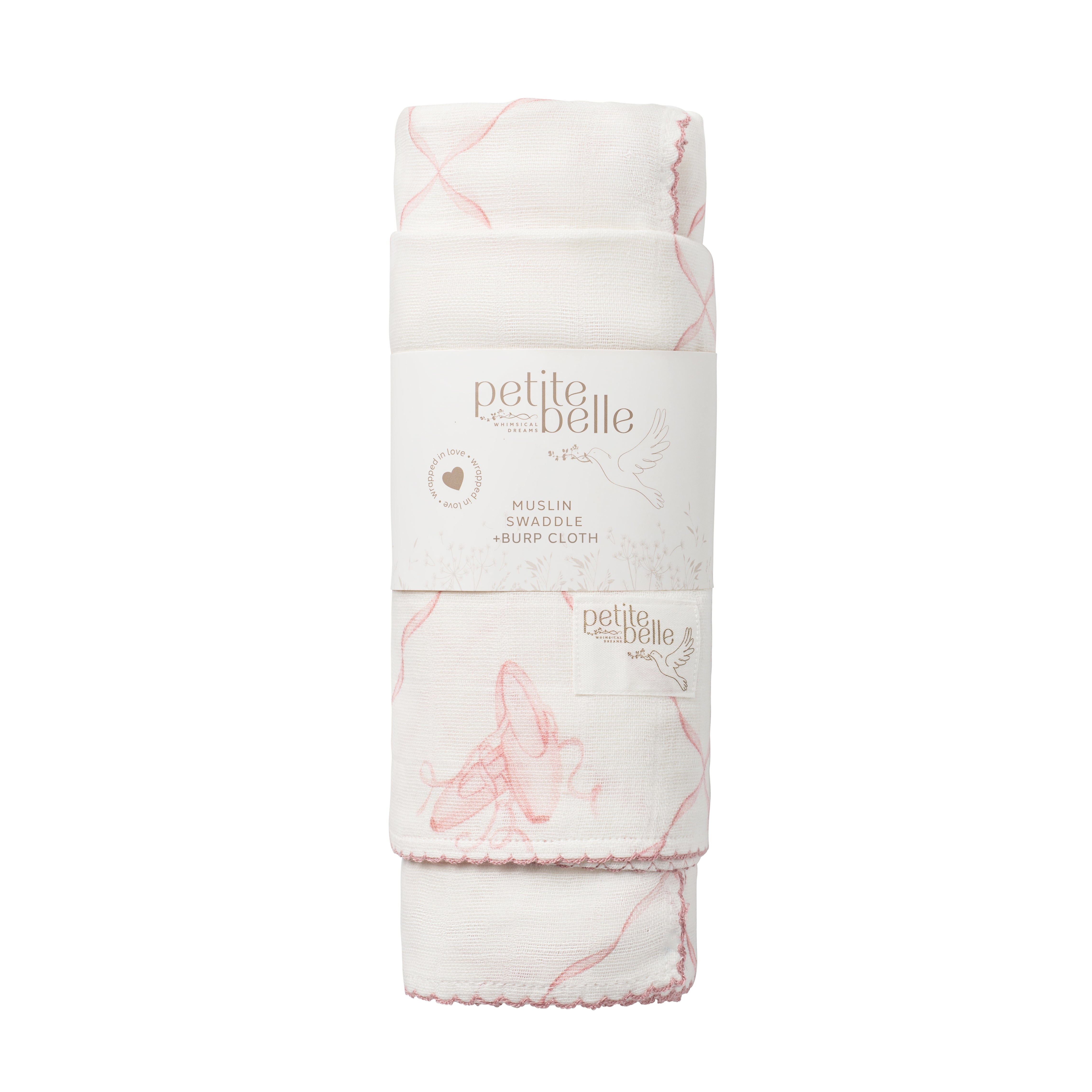 Petite Belle Rose Ballet Swaddle & Burp Cloth Set