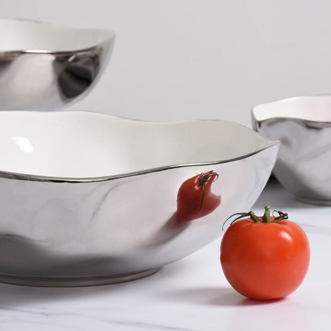 Silver Porcelain Wide Bowl