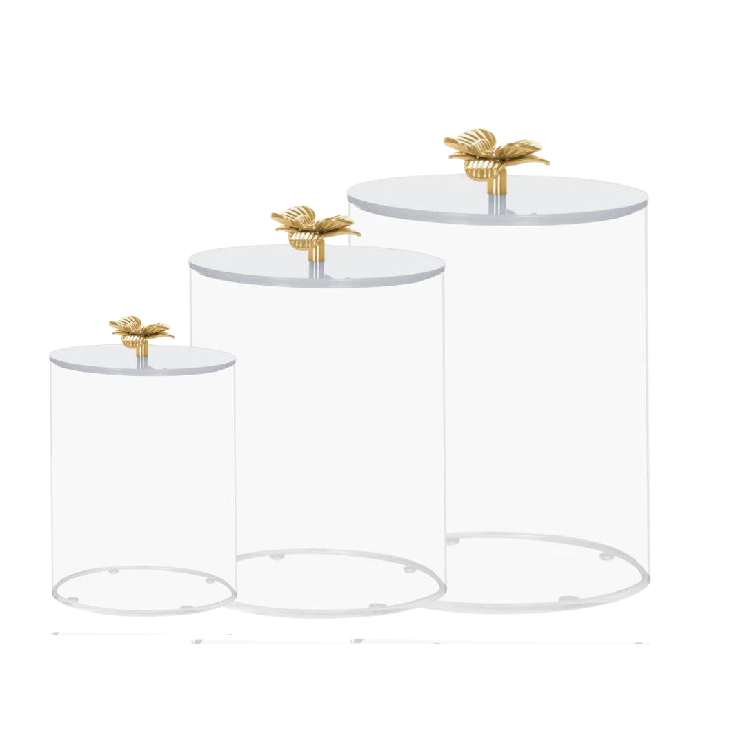 Lucite Cookie Jar with White Lid & Gold Flower Handle