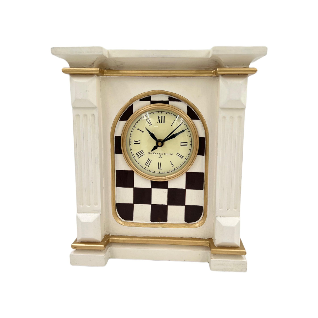 MacKenzie-Childs Courtly Check Mantel Clock - Off White