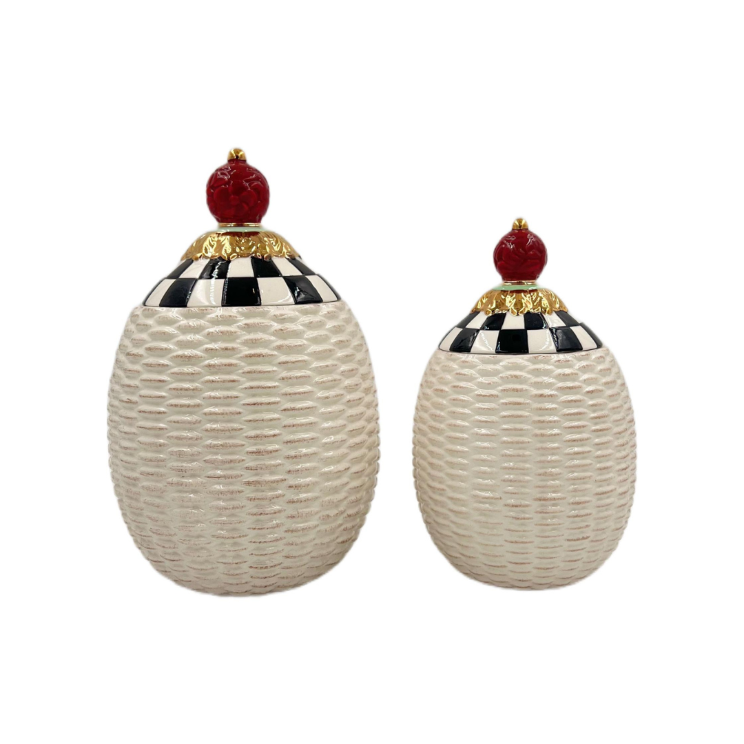 MacKenzie-Childs Courtly Basket Weave Canisters -Set of 2