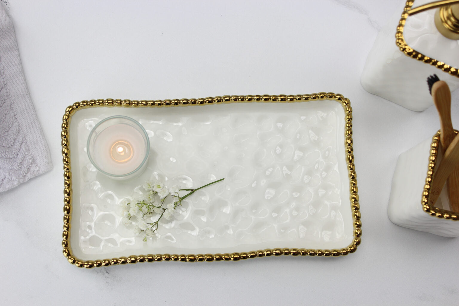 Gold Rimmed Rectangular Vanity Tray