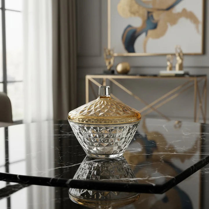 Glass Jar with Diamond Cut Colored Cover