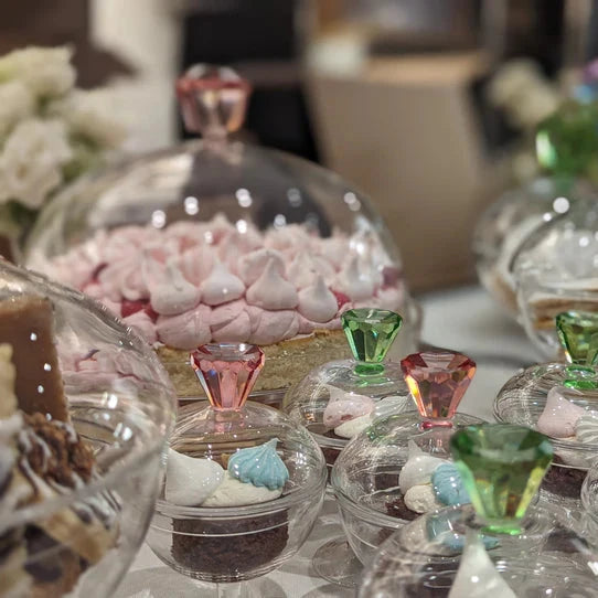 Glass Cake Dome with Colored Diamond Base and Handle