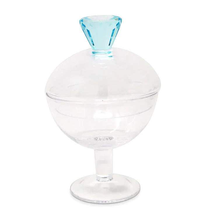 Glass Footed Jar with Colored Diamond Base and Handle