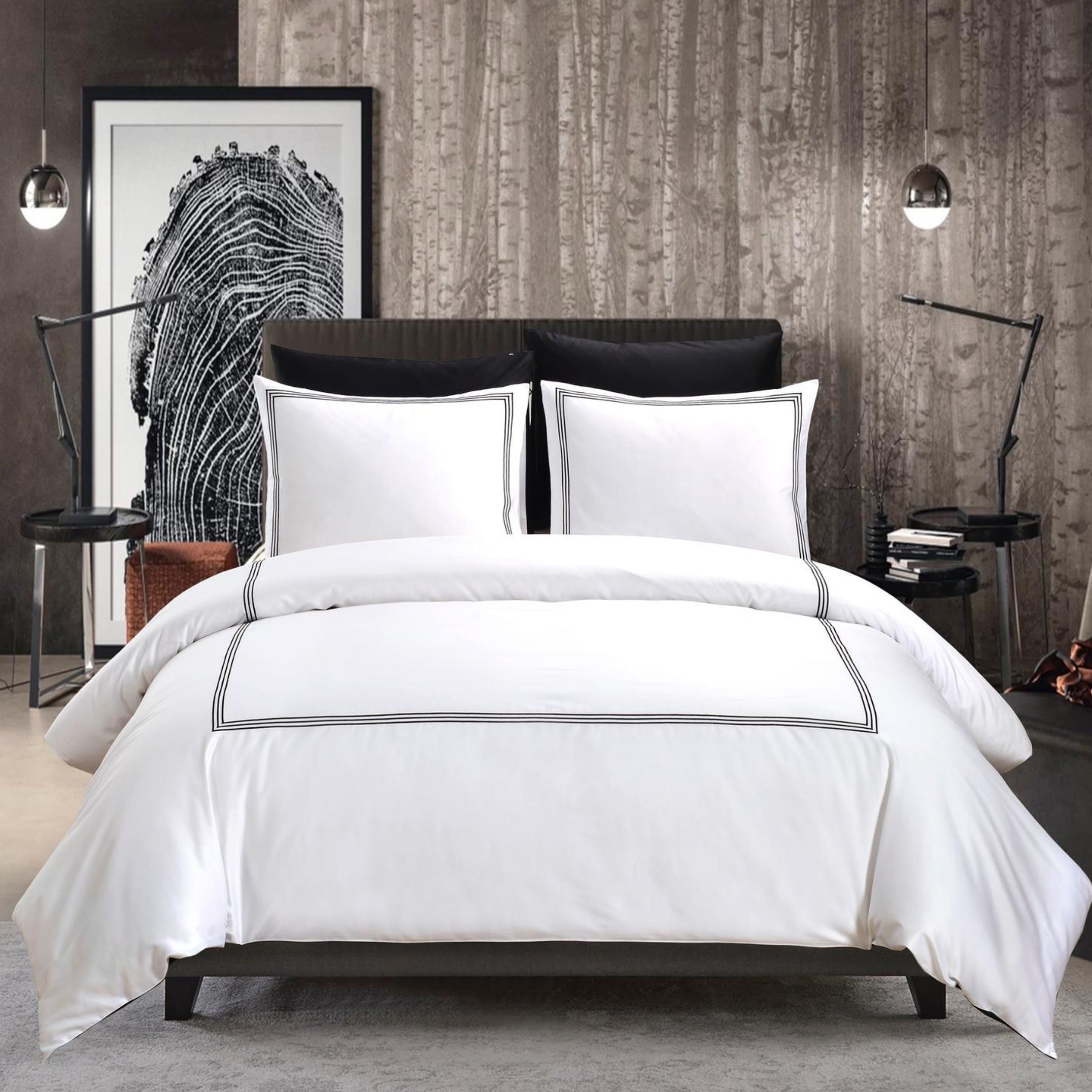 Aura Home Black Embroidered Hotel Duvet Set