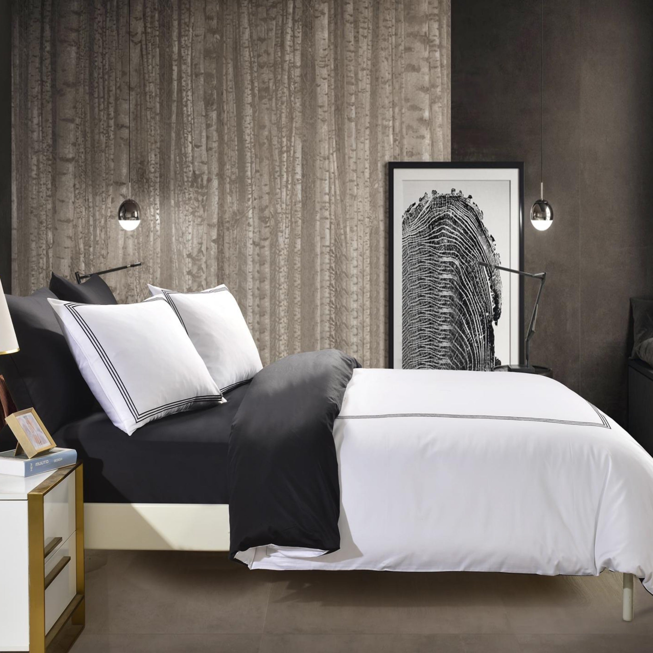 Aura Home Black Embroidered Hotel Duvet Set