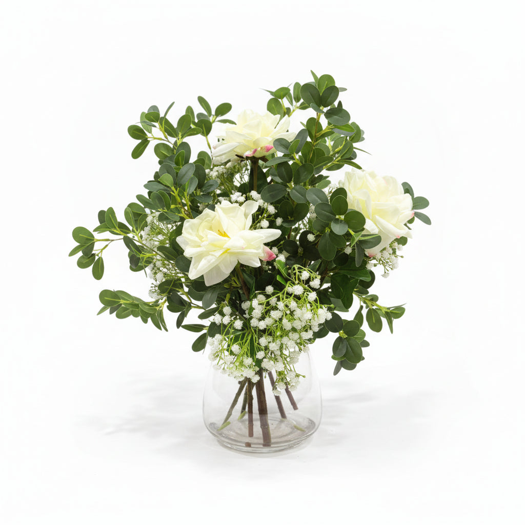 Flaura faux magnolias in glass