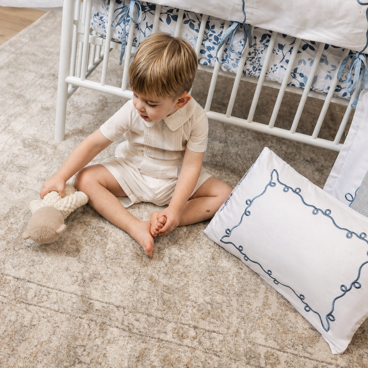 Petite Belle Lafayette Powder Blue Embroidered Crib Set