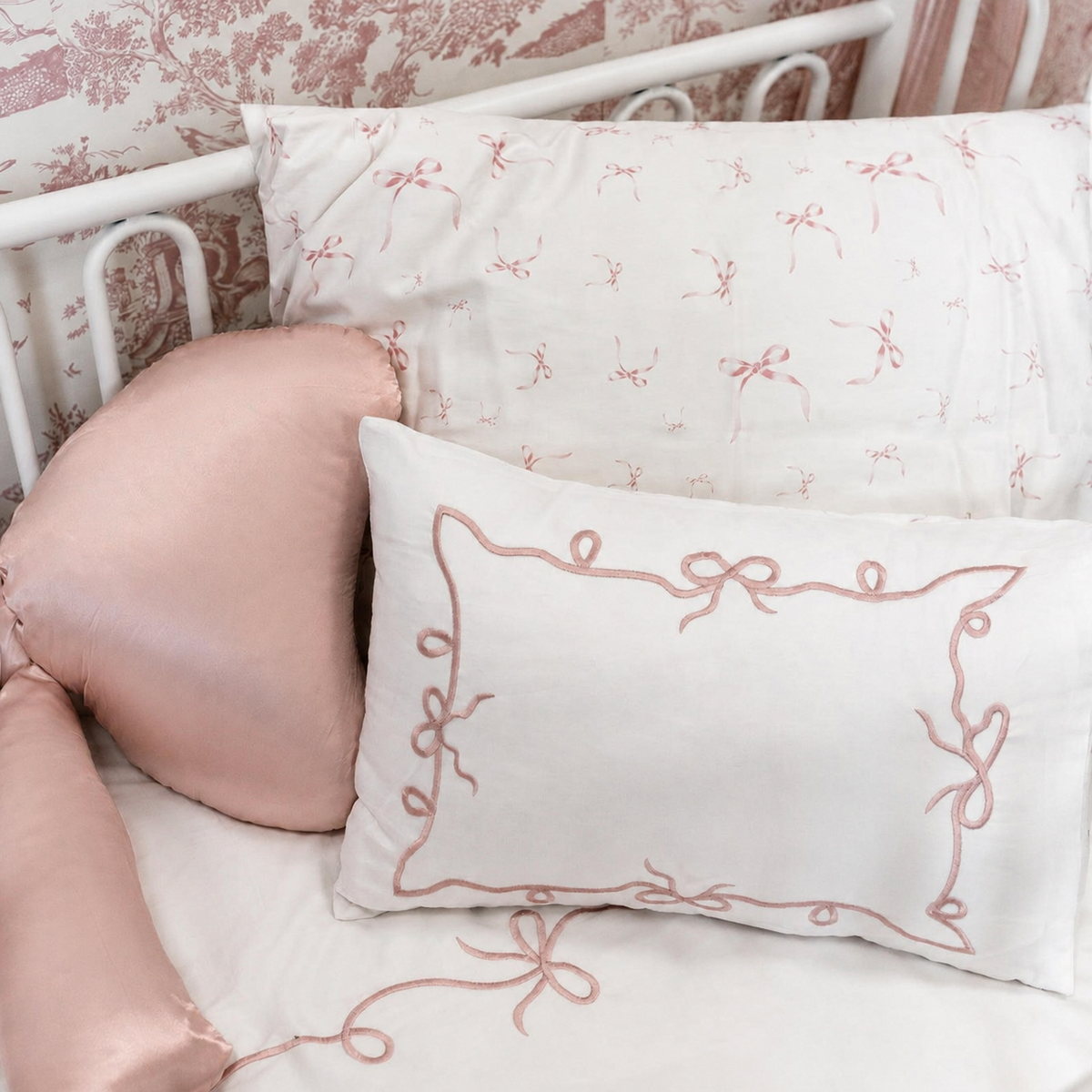 Petite Belle Lafayette Pink Lace Embroidered Crib Set