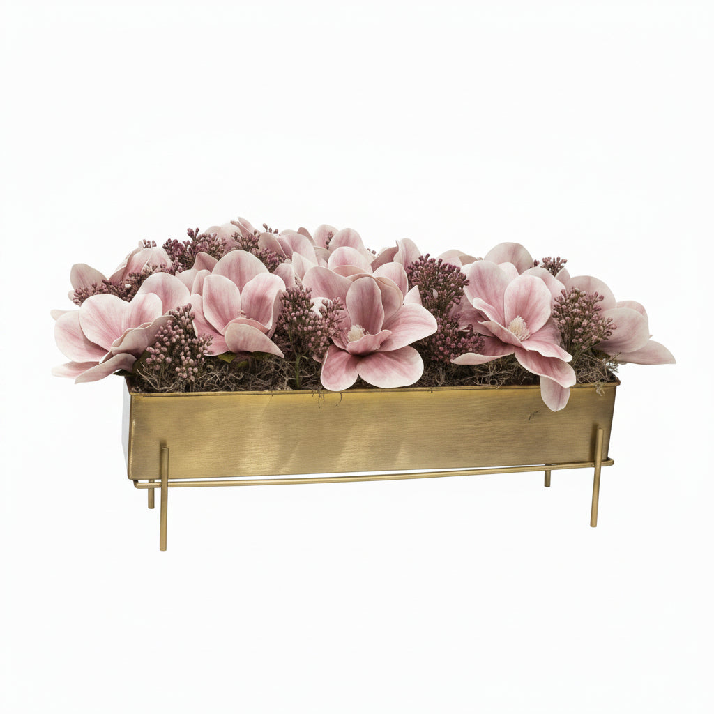 Flaura Magnolia in Long Gold Vase
