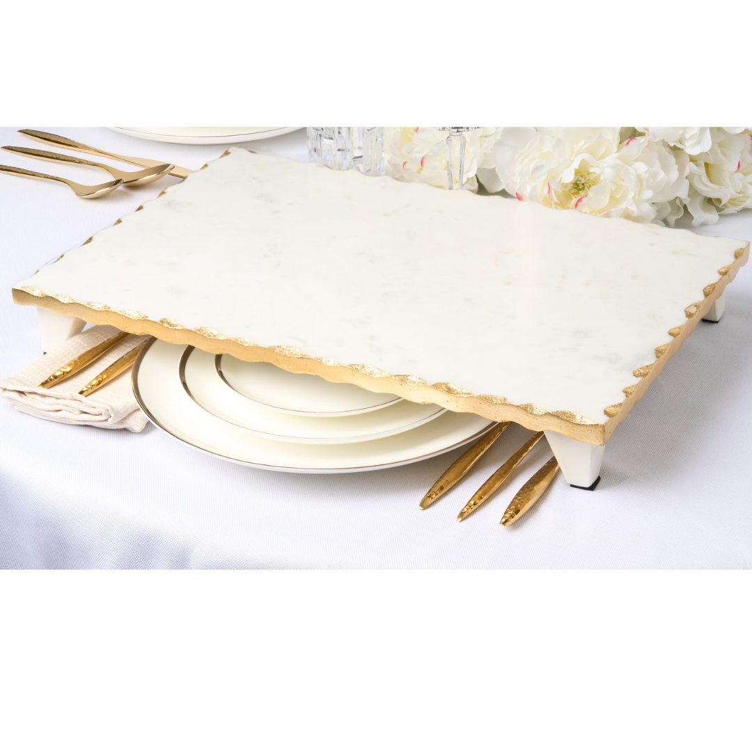White/Gold Marble Raised Challah Board