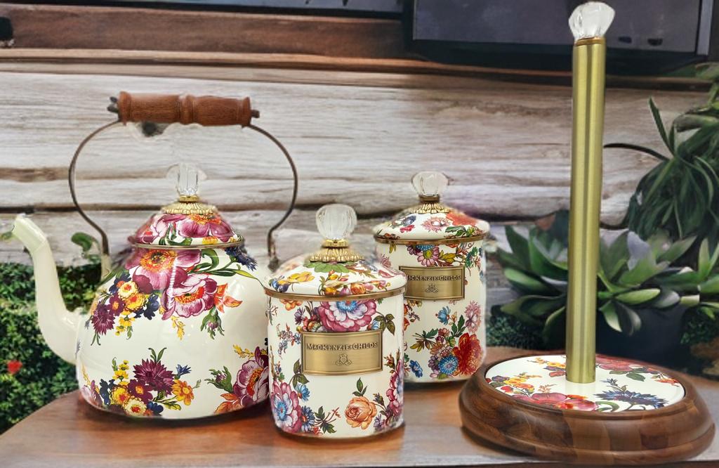 MacKenzie-Childs White Flower Market Tea Kettle