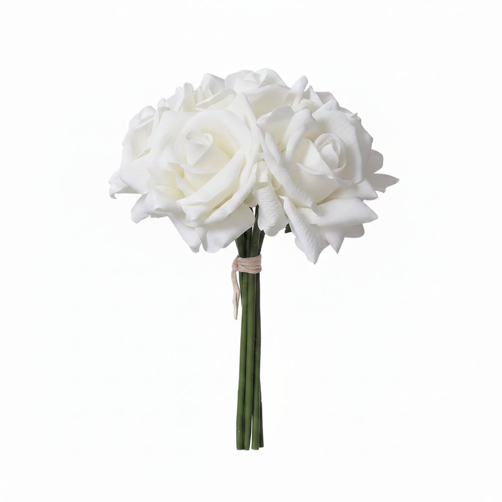Real-touch faux rose bouquet, white