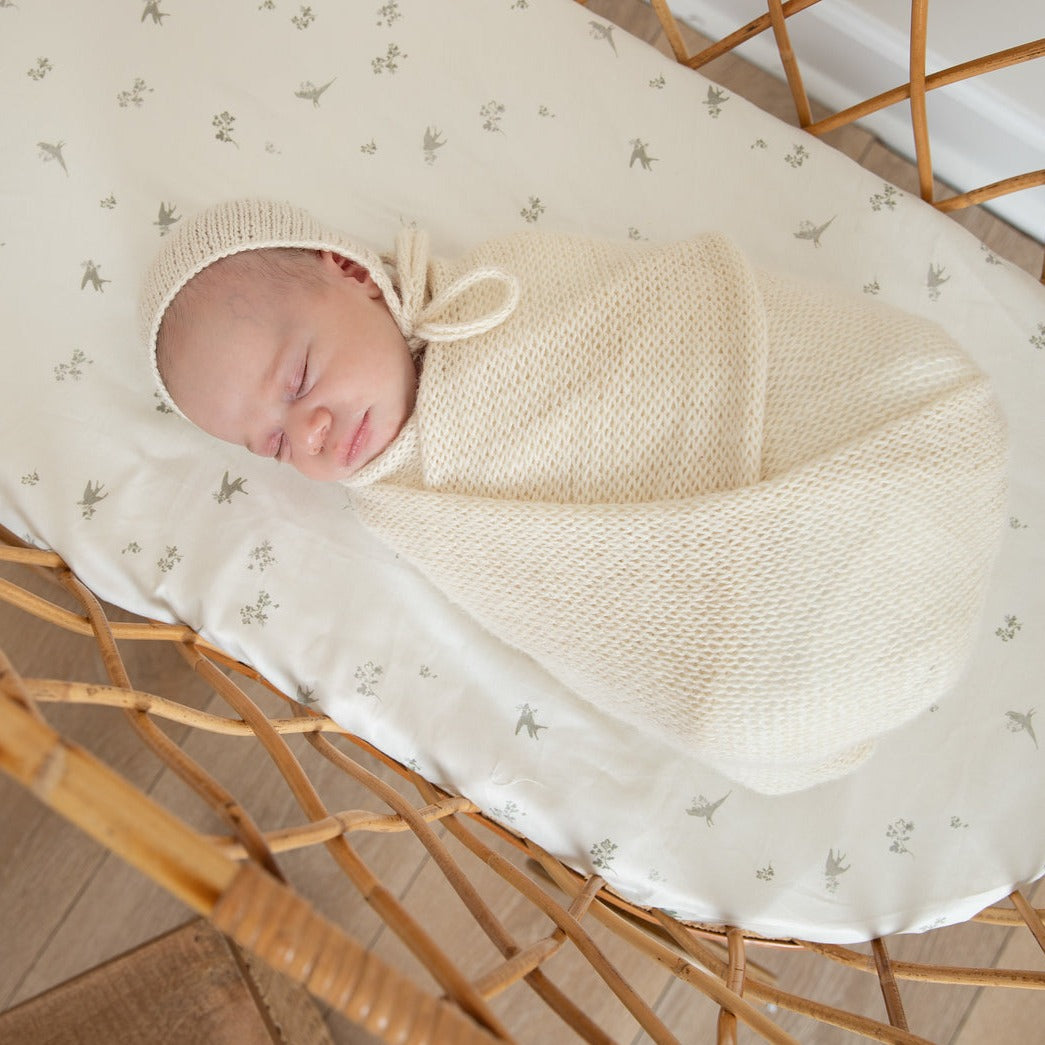 summer infant sheet Petite Belle Summer Skies Sheet Set- French Grey Bird