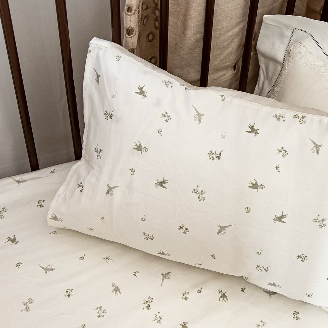 Petite Belle Summer Skies Sheet Set- French Grey Bird