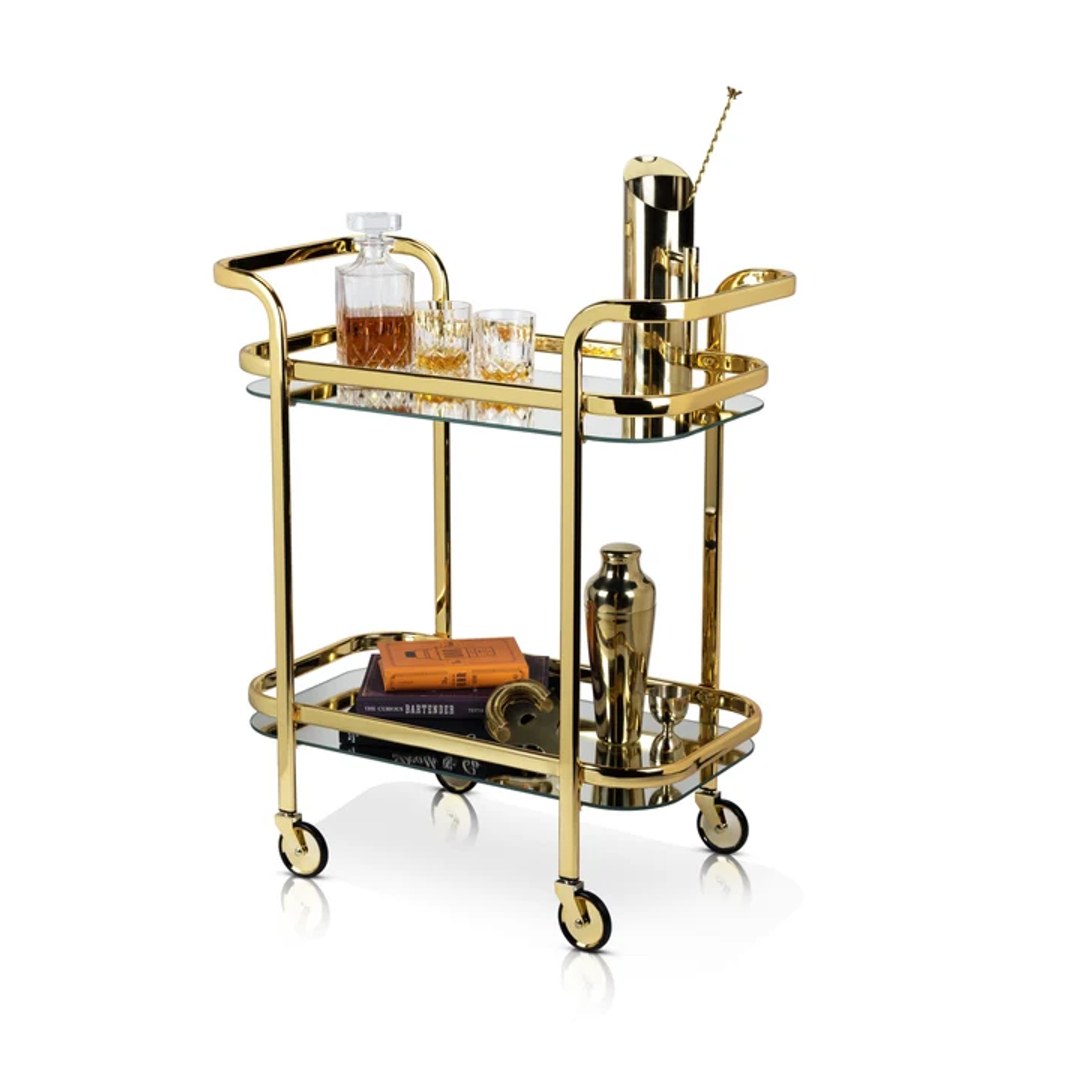 Gold Bar Cart with Mirror Shelves
